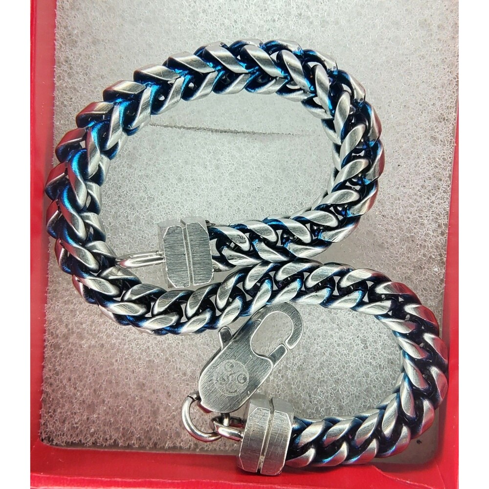 Stainless Steel Blue & Silver Link Bracelet 8" Unisex Lobster Clasp Gift